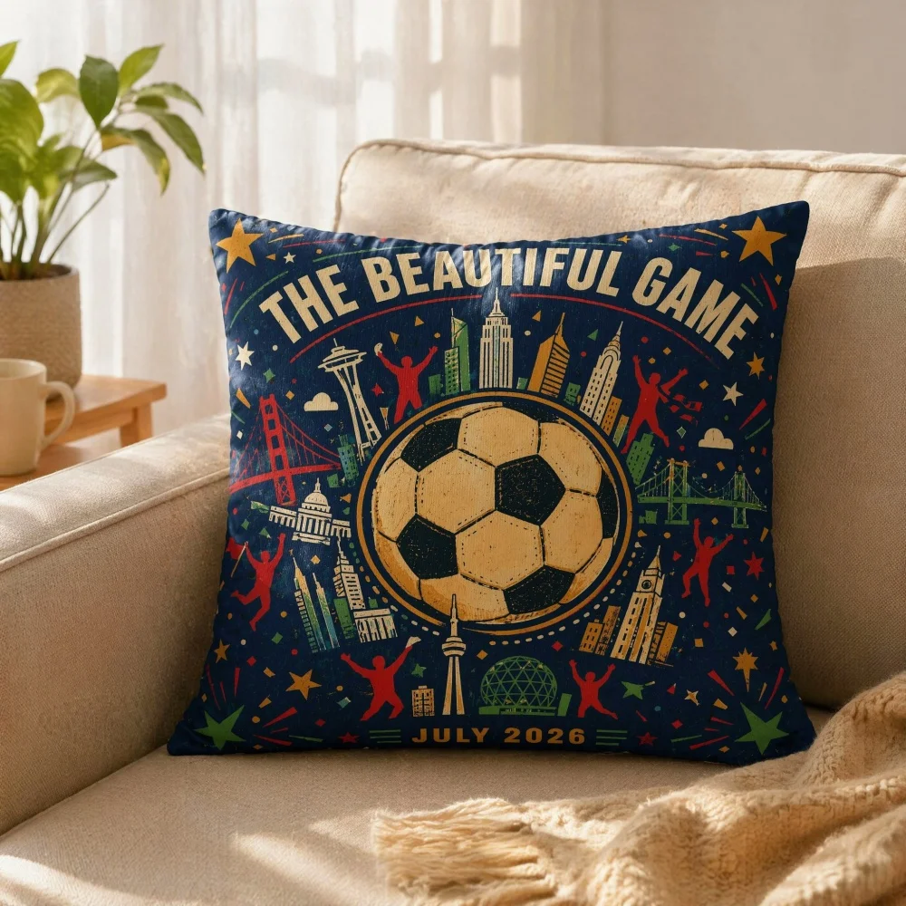 City Landmark Round Sphere Print Full Throw Pillow With Insert Soft Square Sports City Sofa Decor Cushion