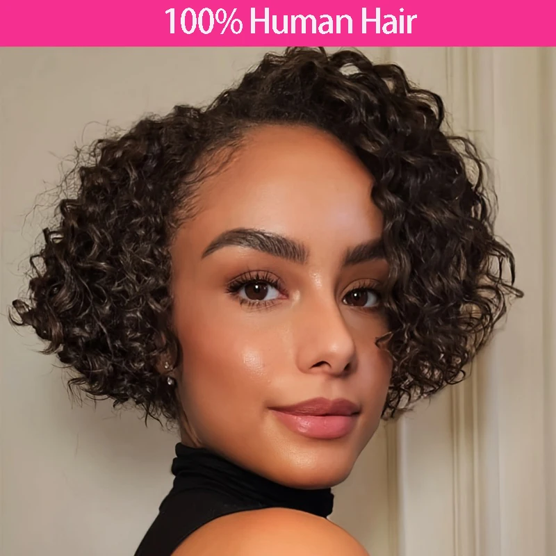 

Парик с стрижкой пикси 13x4x1, прозрачный парик спереди, короткий кудрявый парик боб, 100% бразильские человеческие волосы Remy, плотность 180% для женщин