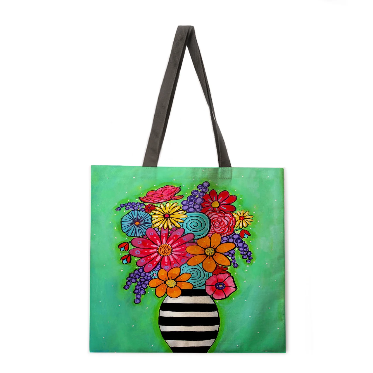 

Plant and flower linen bag handbag shoulder bag large capacity environmentally friendly shopping bag women's bag tote bag