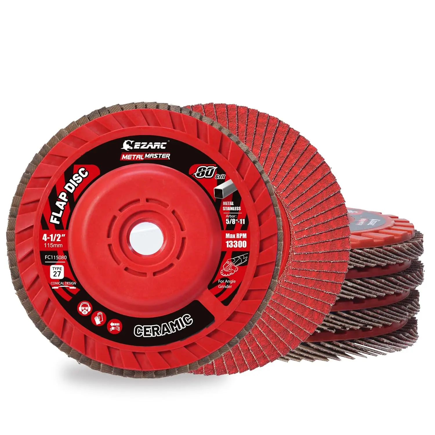 

80 Grit Flap Discs, 4-1/2" x 7/8" Ceramic Grain, Type 27 Heavy Duty Sanding Wheel for Stainless Steel, Sheet Metal (5 Pack)