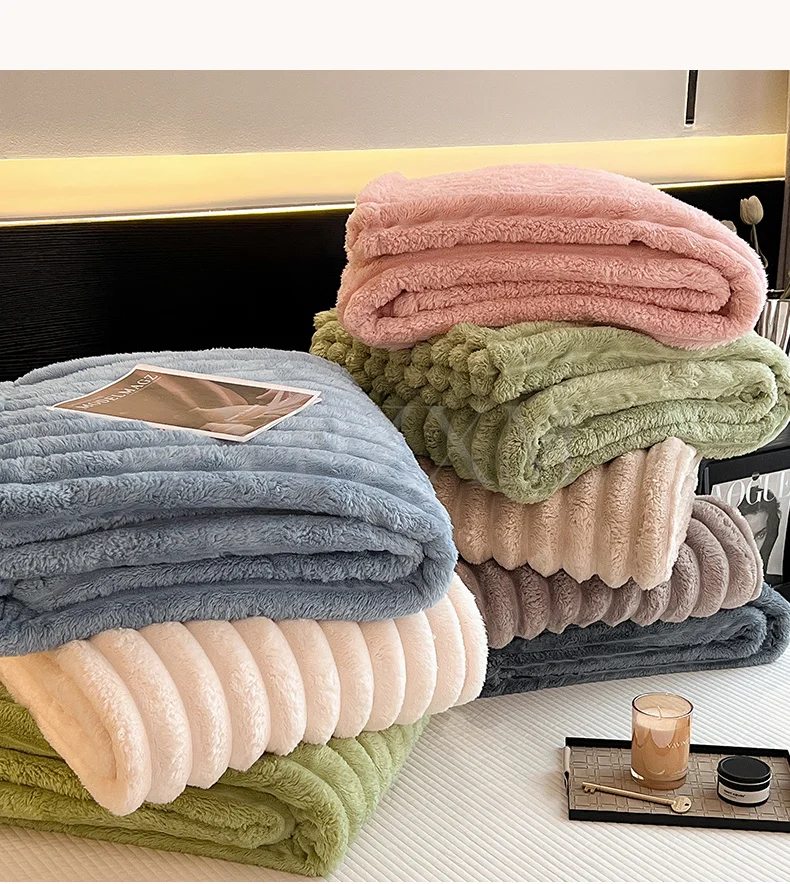 Solid Color Artificial Rabbit Fur Blanket Fluffy Soft Plush Throw Blanket Autumn Warm Queen Size Fleece Blankets for Bed Sofa