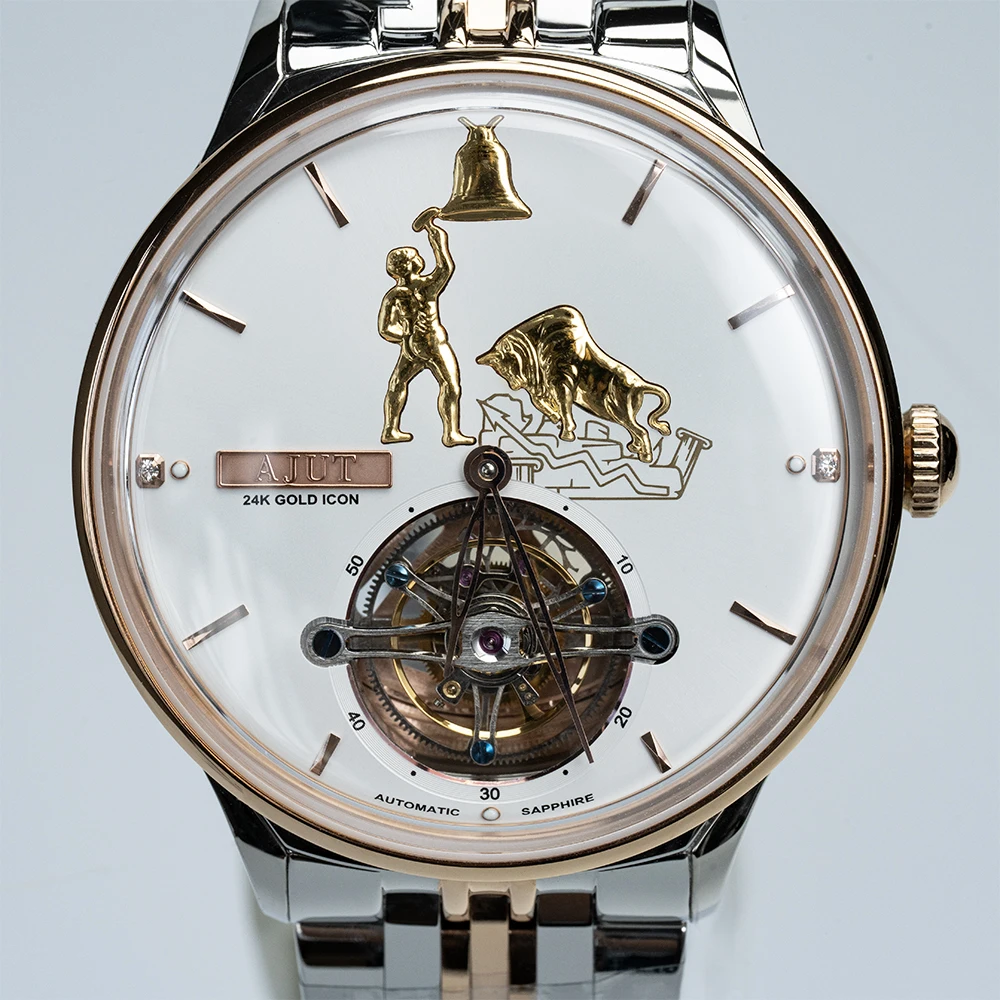 AJUT tourbillon automatico meccanico da uomo orologio zaffiro di lusso con tourbillon volante a carica automatica per uomo 0375