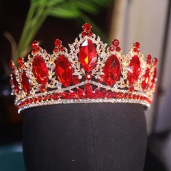 Big Rhinestone Gold Color Tiaras And Crowns For Wedding Bride Party Crystal Diadems Head Ornaments Fashion Accessories Headdress