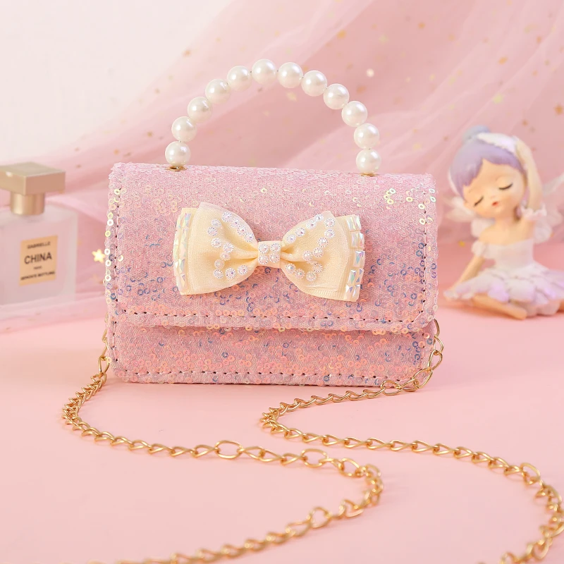 Pearl Handle  Children Girls Birthday Festival Present Shoulder Messenger Bag Kids Keys Coin Purse Cute Princess Mini Handba