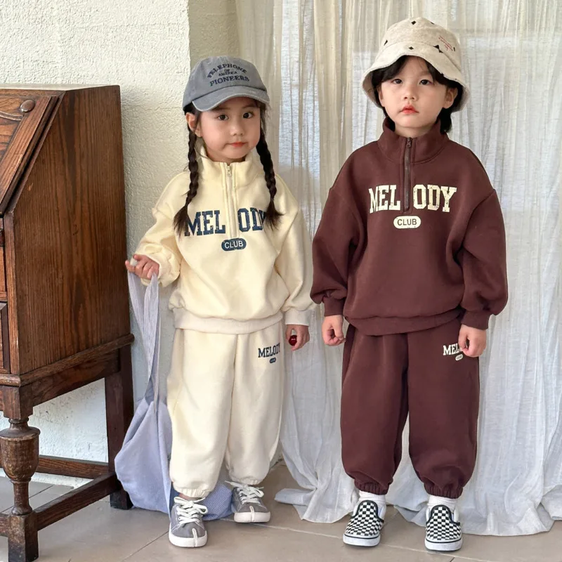 

2025 Boy Girl Cotton Children Kids Autumn Winter Sports 2piece Set Sweatshirt Sweatpants Casual Baby Clothes Pullover 4y-12y