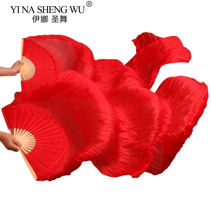 

Натуральные шелковые веера для танца живота, длинные, 1 пара, 180x90 см, ручная работа, однотонный красный цвет, 5 размеров