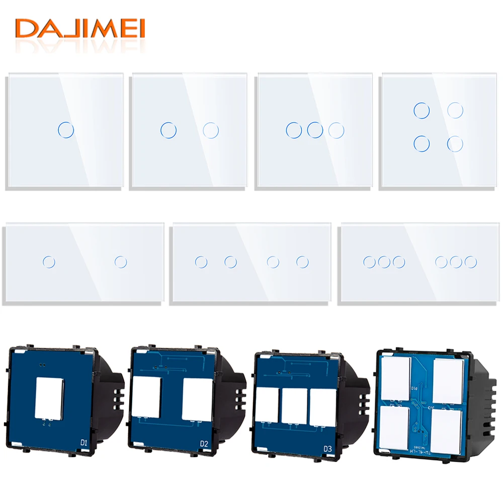 DAJIMEI EU RU Standard Pearl Crystal Glass 86mm 158mm Single Panel Wall Touch Switch Base 1/2way Switches Function Keys DIY Part