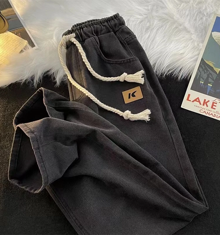 

Мужские повседневные джинсы прямого кроя в американском винтажном стиле, с эластичным поясом и свободным кроем, длинные брюки