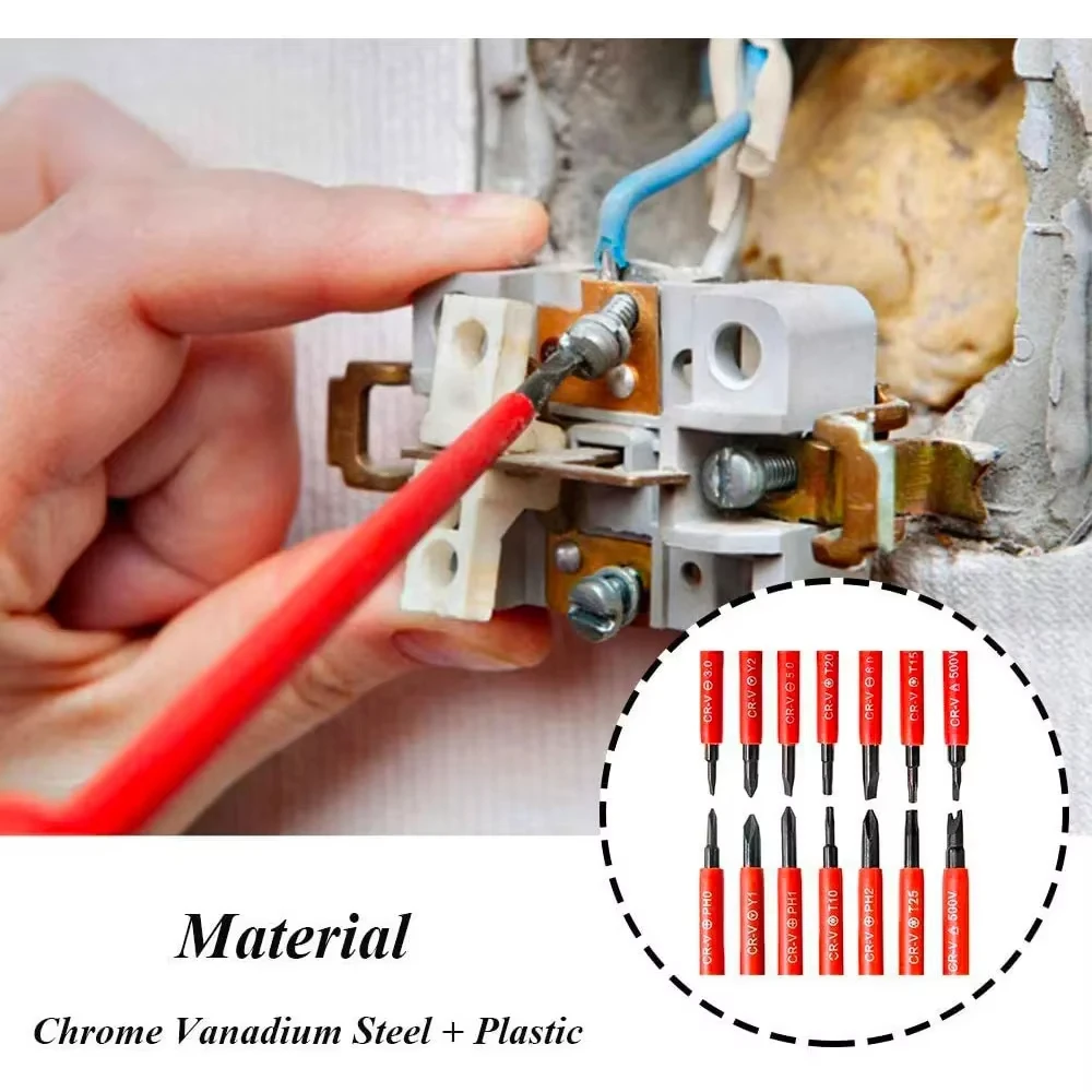 Conjunto de chave de fenda isolada, 8 peças, lâmina intercambiável, eixos de aço cr-v, kit de ferramentas de reparo para eletricista, alça ergonômica tpr