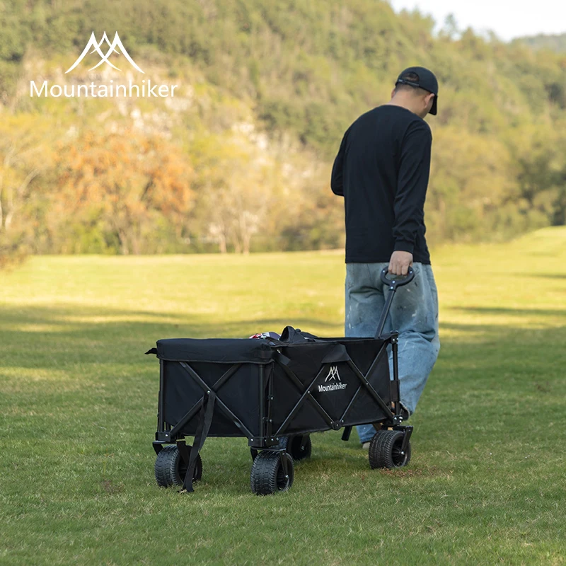 Outdoor Camping Foldable Cart Mountainhiker 135L Capacity Picnic Travel Sturdy Carbon Steel Foldable Portable Rear Door Trolley