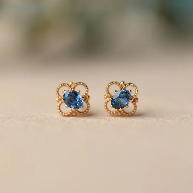 

CCFJOYAS Mini Cute Blue Small Flower 925 Sterling Silver Stud Earrings for Girl Vintage Blue Oval Zircon CZ Earrings Jewelry