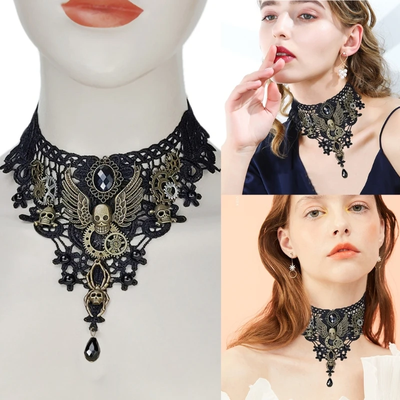 Vòng Cổ Choker Punk Đầu Lâu Vòng Cổ Cho Bé Gái Tinh Tế Mặt Dây Chuyền Pha Lê Dropshipping