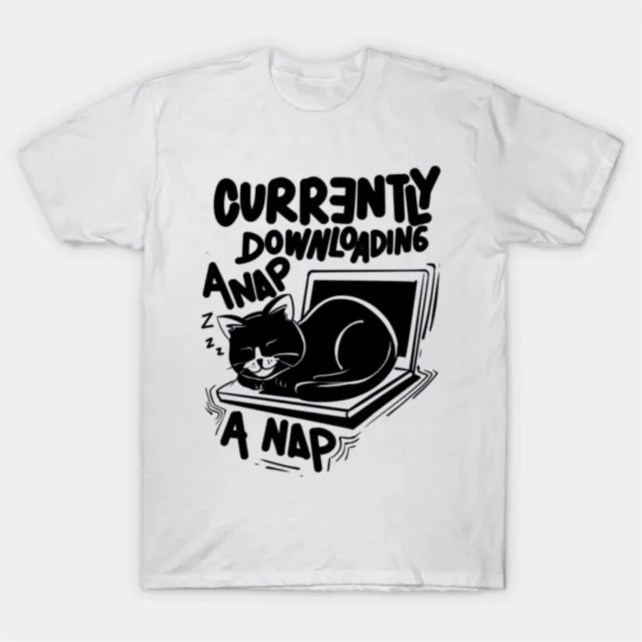 

Currently Downloading A Nap Black Cat Sleeping On Laptop Graphic Tee Unisex Cotton Casual Short Sleeve T-shirt