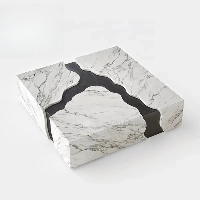 Italy Design New Arrival Marble Coffee Table Square Apartment Italian Minimalist Cracked Shape Stone River Center Table