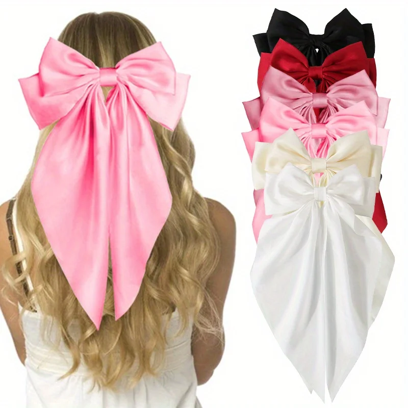 

2/3 шт., заколки для волос с большим бантом для женщин и девочек, мягкие заколки с длинным хвостом и бантом, винтажная металлическая заколка для волос, шелковая повязка на голову, элегантные аксессуары для волос