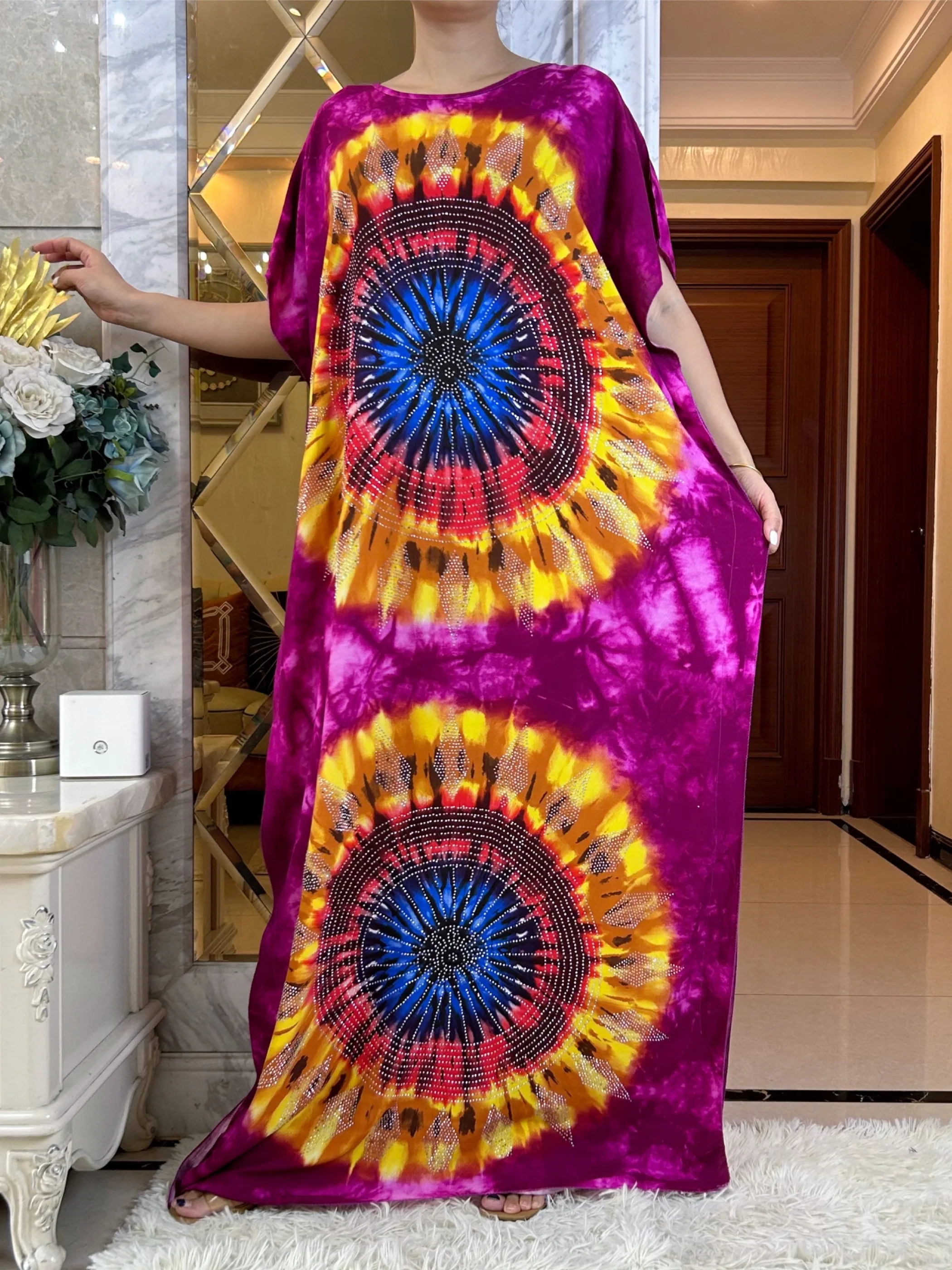 Abaya Eid avec grande écharpe pour femme, robe d\'été africaine, manches courtes, Dashiki Dresign, imprimé floral, adt Islam, vêtements en coton