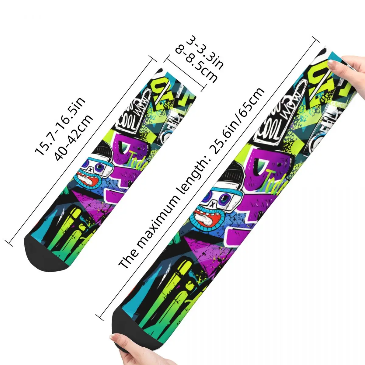 Crazy Sock for Men Cartoon Textile Clothes Wrapping Paper Hip Hop Graffiti Art Pattern Pattern Printed Crew Sock Seamless Gift