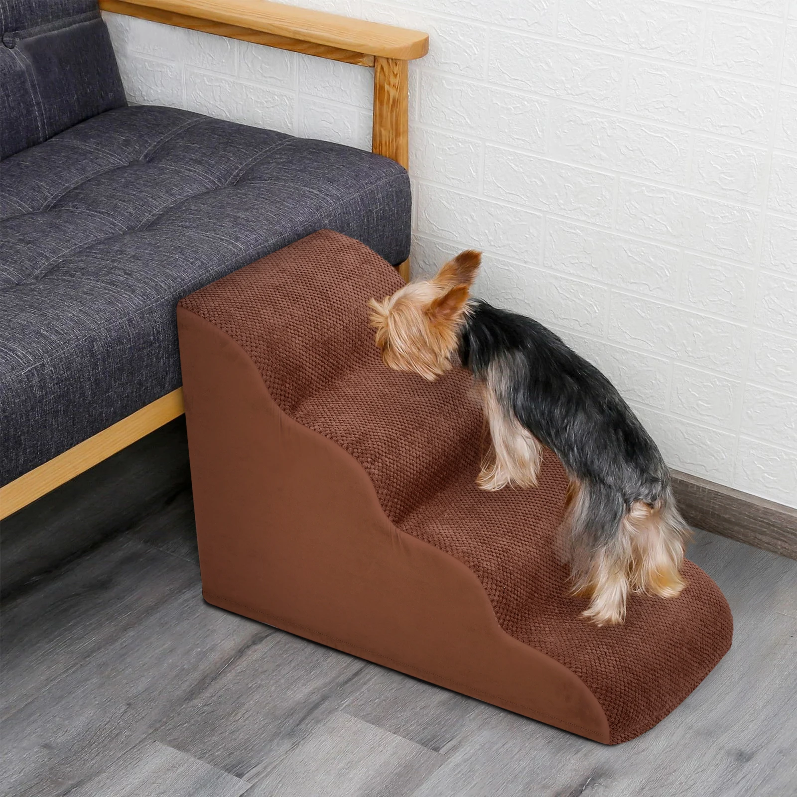 

4 Steps Dog Ramp/Stairs for Beds and Couches,Pet Stairs with High Density Expand Immediately Foam,Washable Cover