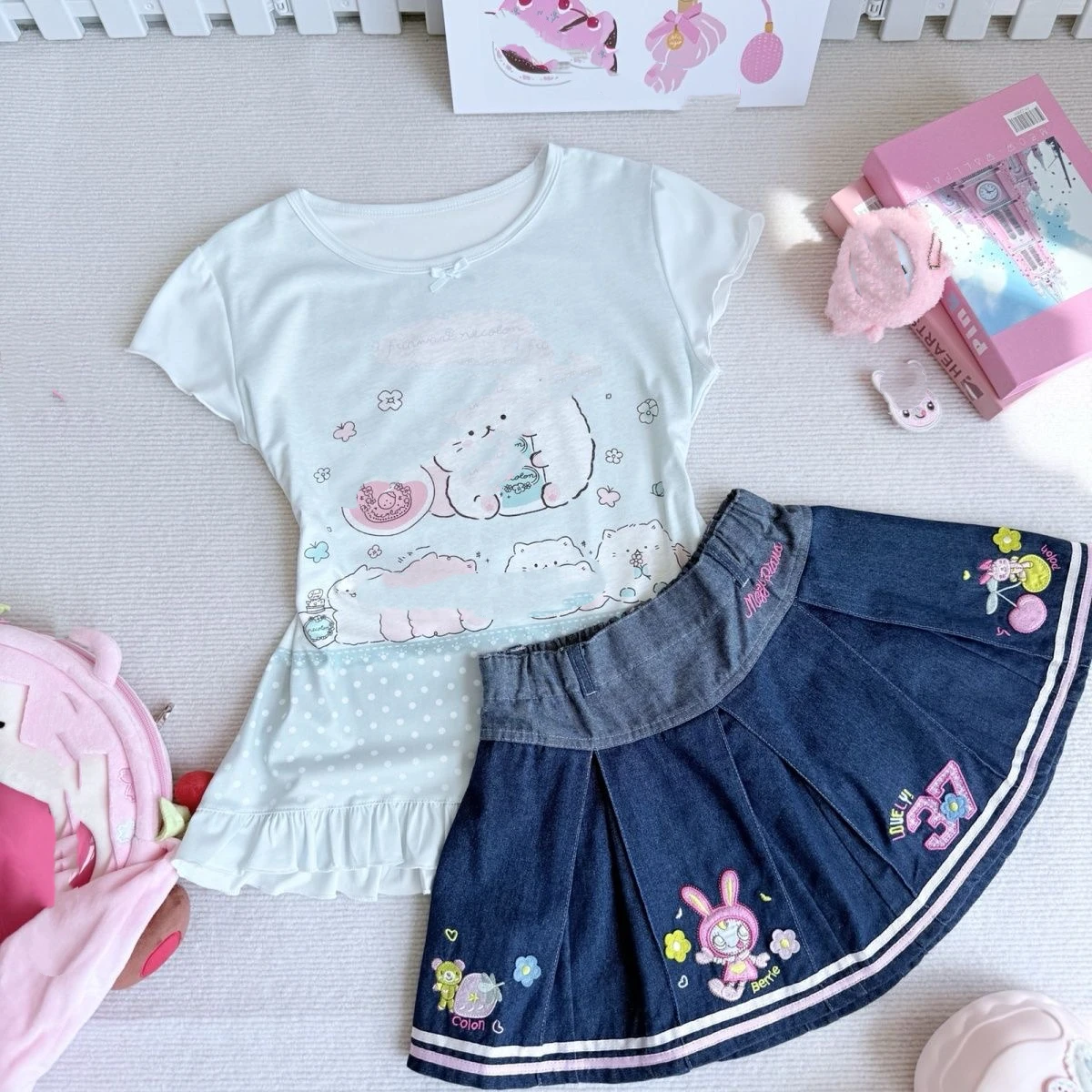 Casual Japanese Kawaii Cake Skirts Y2k American Vintage Denim Skirts Women for Girl Holiday Party Clothing Hight Waist Spring