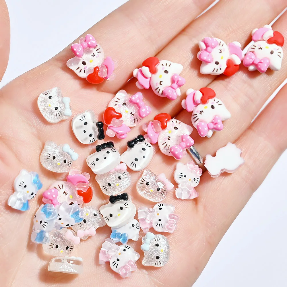 10/20Pcs Kawaii Sanrio Hello Kitty Nail Tips Charms Ornament Acrylic Diy Cartoon Phone Case Nail Accessory Cute Gift for Girl