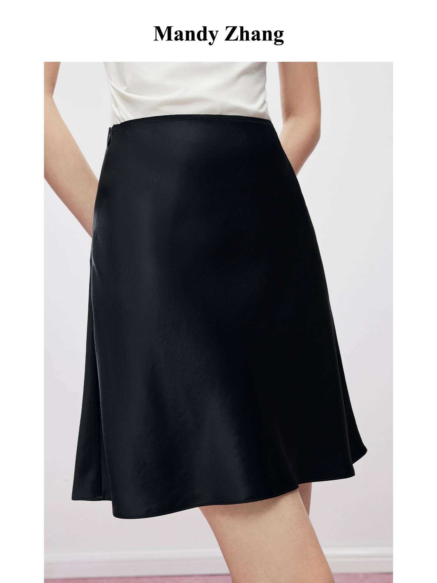 

Юбка MandyZhang с высокой талией, асимметричная, из черного ацетатного атласа, весна-лето, женская модная элегантная юбка