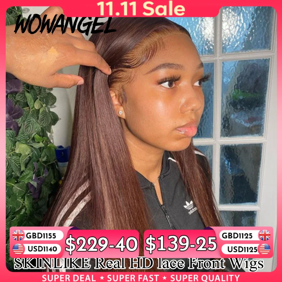 Wow Angel Chocolate Brown Colored 13x6 HD Lace Front Wig Straight Wigs Glueless Human Hair Wig Weargo Wig Melt Skin For Woman