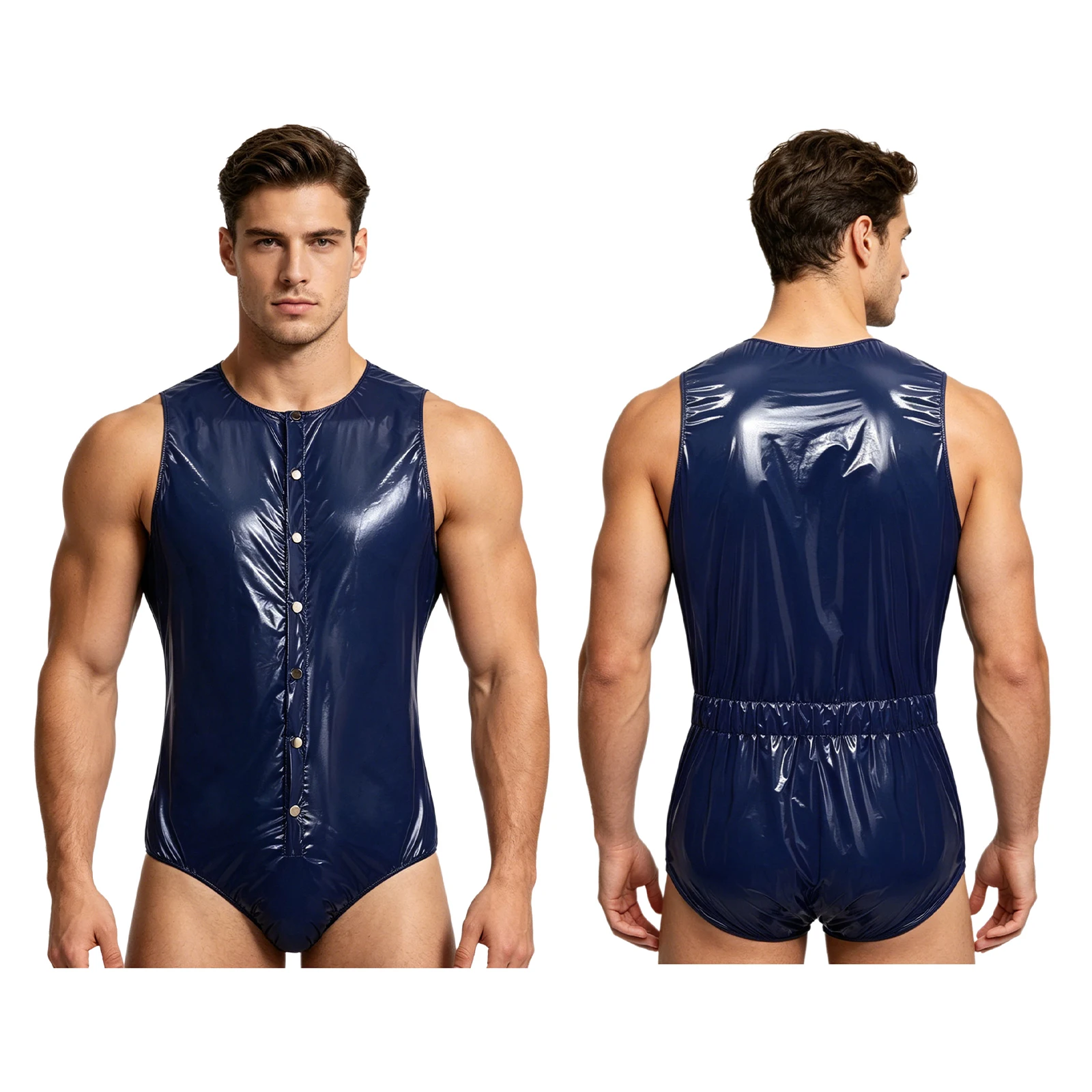 Herenbadpak uit één stuk, waterdicht bodysuit-badpak, kruisknopen, ritssluiting aan de achterkant, romper, jumpsuit, Rave Clubwear-zwempak