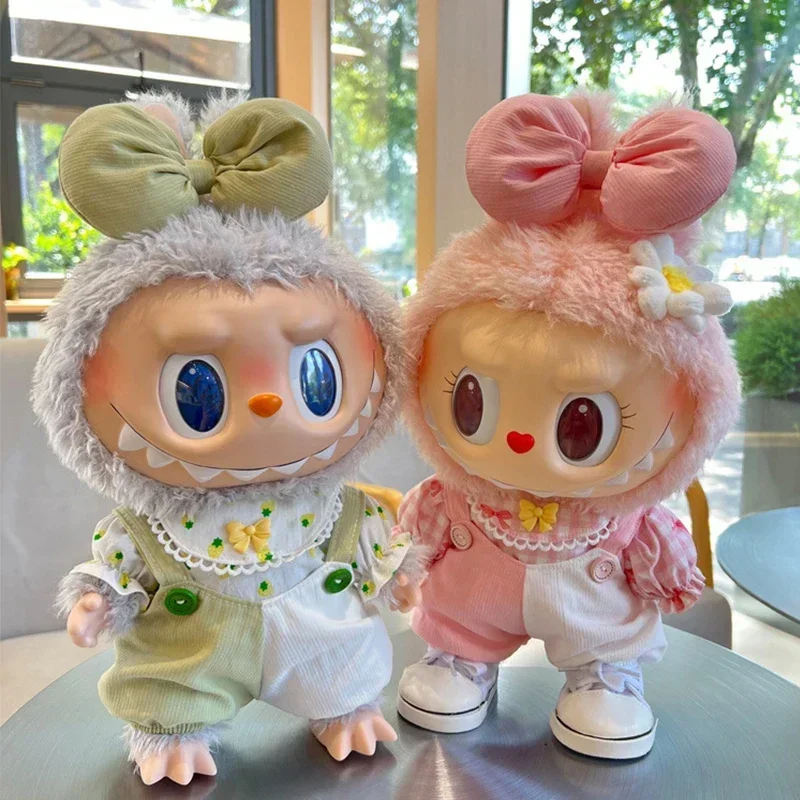 Labubu Rubble Vinyl Plush Doll First and Second Generation Spring Wild Summer Trendy Play Color Blocked Strap Pants Set