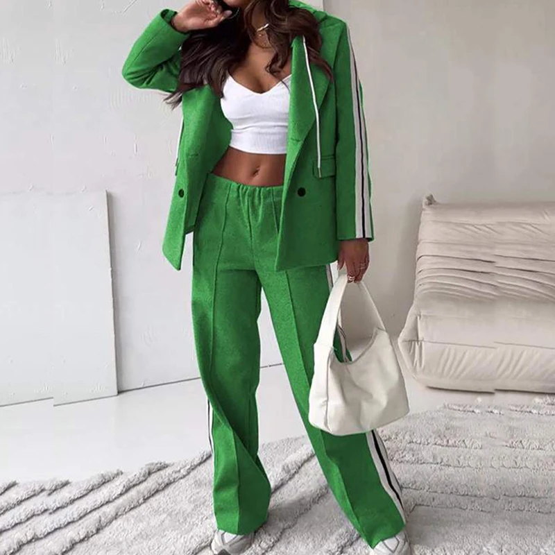 Fashion Button Jacket Elastic Pants Two Piece Set Fall Casual Loose Outfits Elegant Hooded Long Sleeve Wool Tops+Long Pants Suit