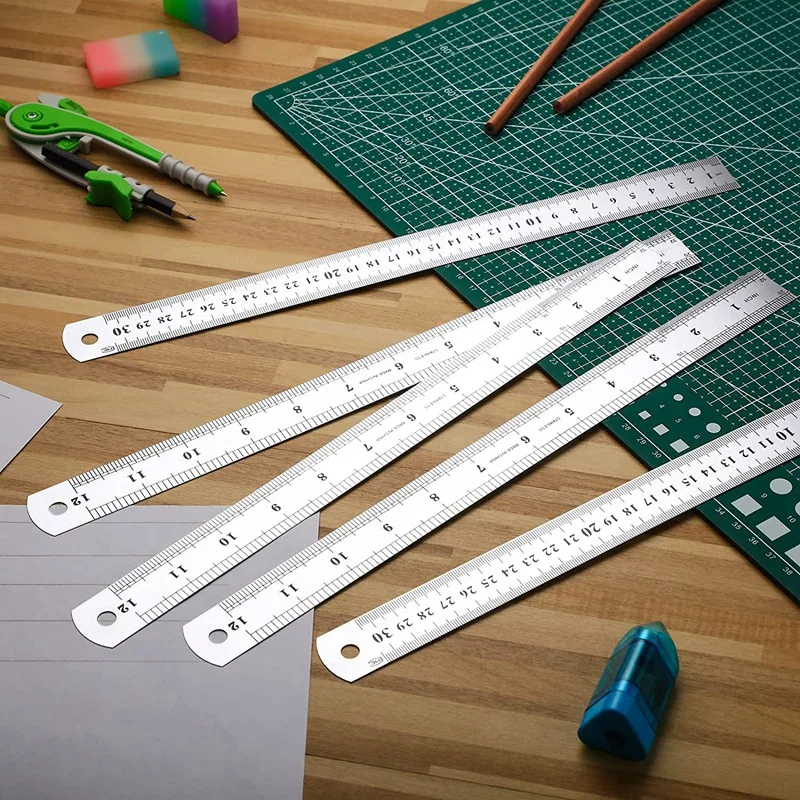 32 Pcs Metal Ruler Bulk Set 6 Inch And 12 Inch Stainless Steel Ruler Metric Straight Edge Rulers Office Ruler