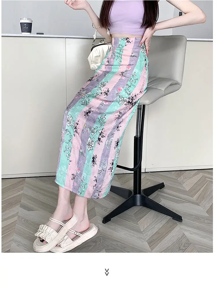 Long Skirt Printed High Waist 2024 Summer Vintage Women Long Skirts Casual Female Pencil Skirt Y2K Streetwear Skirt