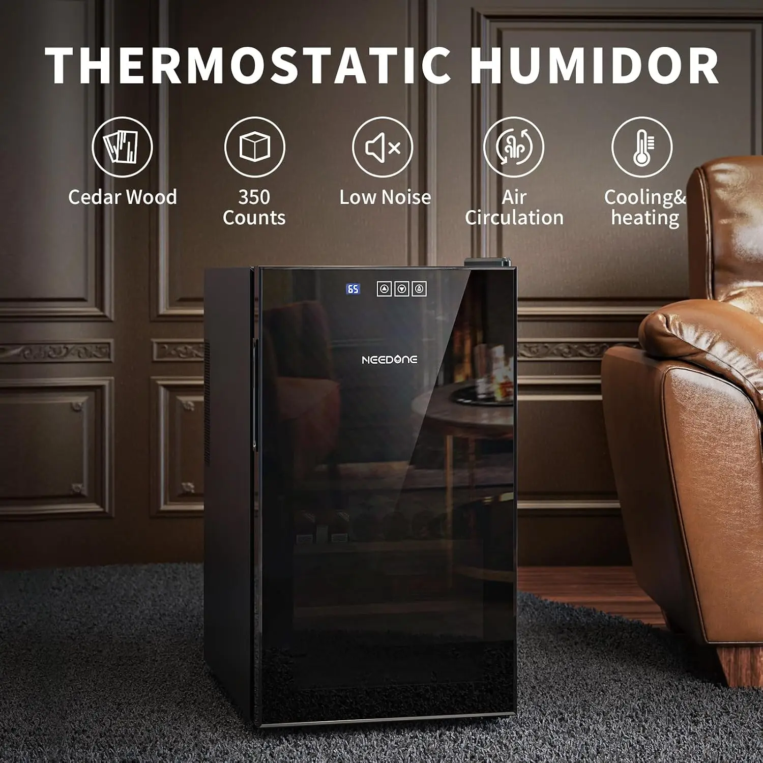 ^For Humidor 48L with Cooling and Heating Temperature Control System, Electric Cigar Cabinet for 300 Counts with Spanish Cedar W