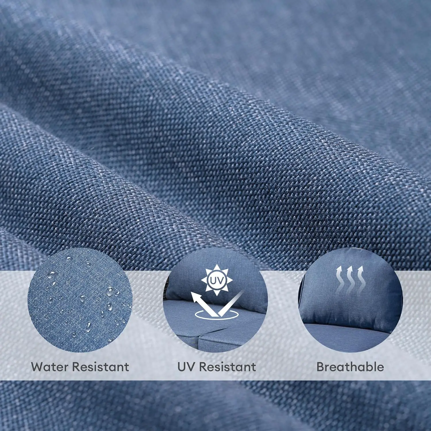 Outdoor Patio Furniture Cushion Covers, Denim Blue, Waterproof with Zipper view 4