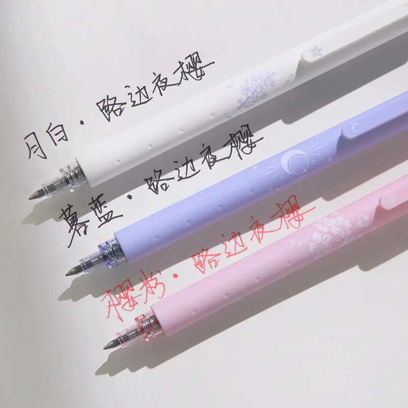 3pcs Cherry Blossom 0.5mm Gel Pens Press Neutral Pens Cute Ballpoint Pen Japanese Stationery Writing Tool School Office Supplies