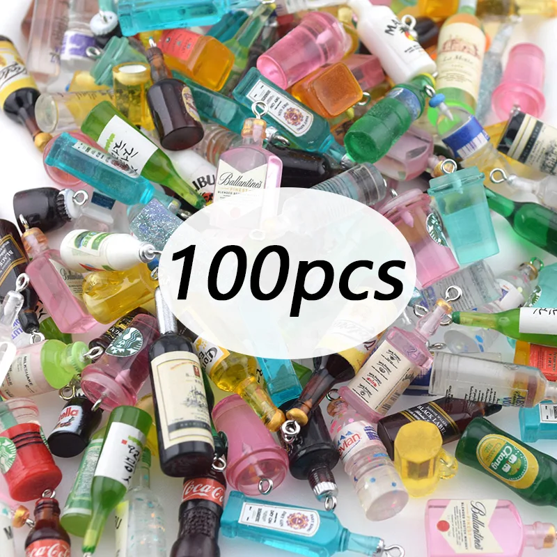 50/100pcs Wholesale Mini Bottle Resin Charms Bulk Drink Pendant For Earring Keychains Diy Jewelry Make