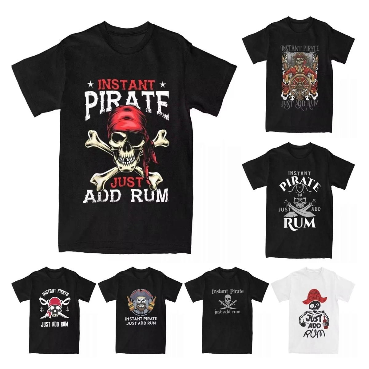 Men Instant Pirate Just Add Rum Funny Rum Lover T Shirt Pure Cotton Tops Fashion Caribbean Humor Tee Shirt Plus Size T-Shirts