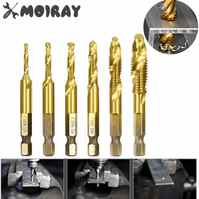 Tap Drill Bit Set Hex Shank Titanium Plated HSS Screw Thread Bit Screw Machine Compound Tap M3 M4 M5 M6 M8 M10 Hand Tools New