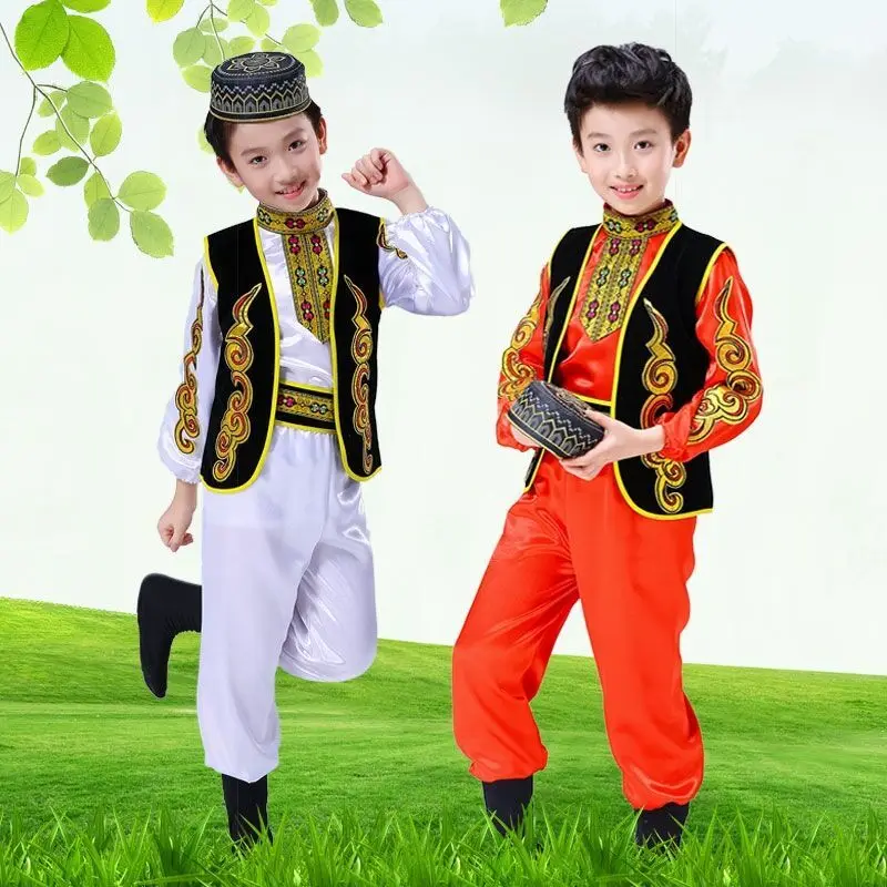 Xinjiang Ethnic Minorities Dance Costumes Long Sleeve Children Uygur Cosplay Suit School Performance Clothes Vintage