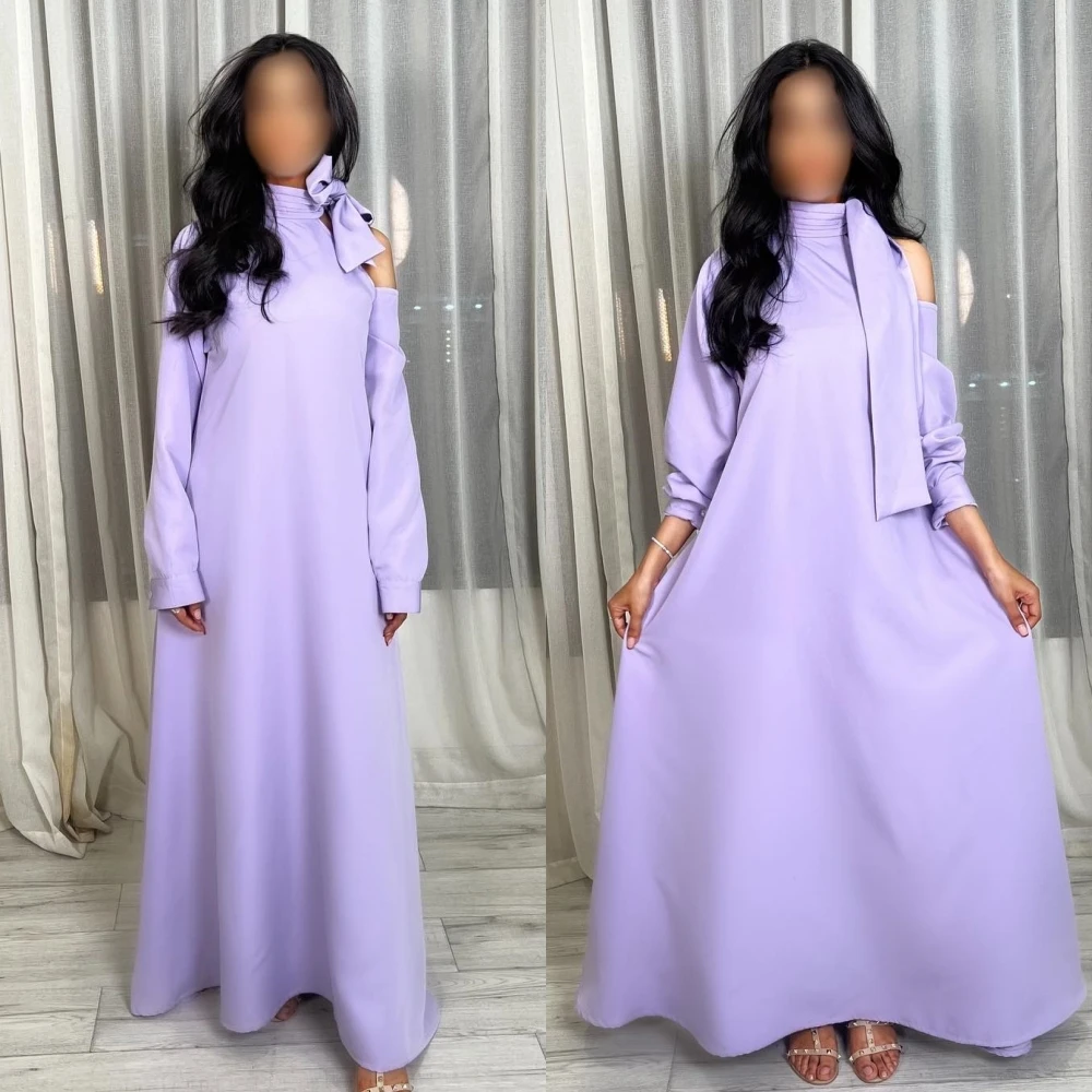 Jiayigong-Robe trapèze longue en satin avec nœud, tenue de soirée de mariage, col haut, sur mesure