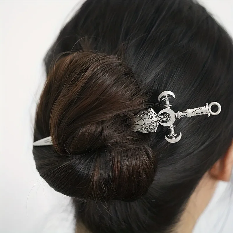Punk style Viking Sun Moon Sword Alloy Hair Clip Party Music Festival Role Playing Fashion Personalized Headwear Hair Stick image 3