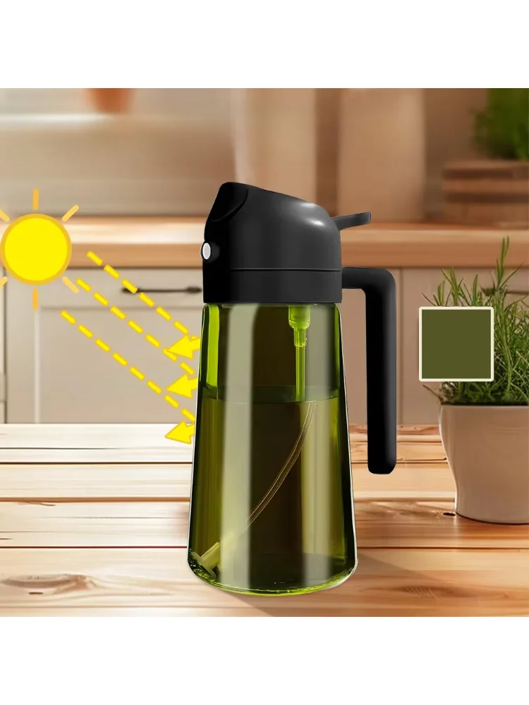 470ML Light-Blocking Dark Oil Sprayer for Cooking 2 in 1 Olive Oil Dispenser Bottle for Kitchen Dark Green Glass Oil Bottle