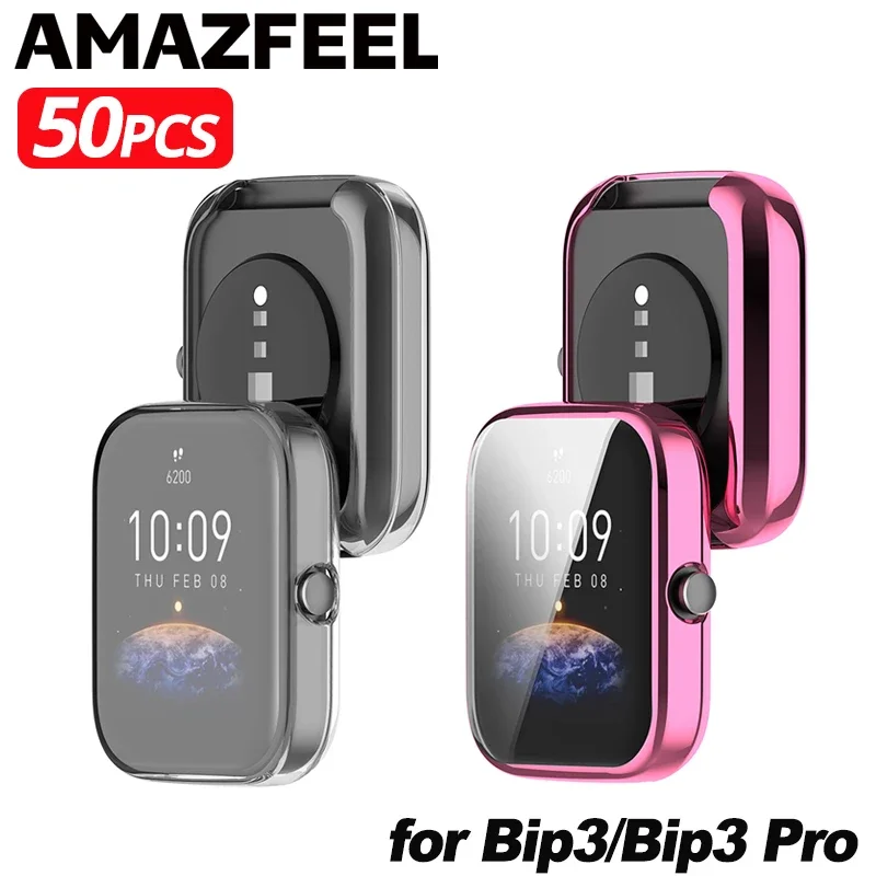 

50 шт./упак. чехол из ТПУ для Amazfit Bip 3/Bip 3 Pro, защитный чехол для экрана, силиконовый бампер, полное покрытие, защитный Bip 3, аксессуары