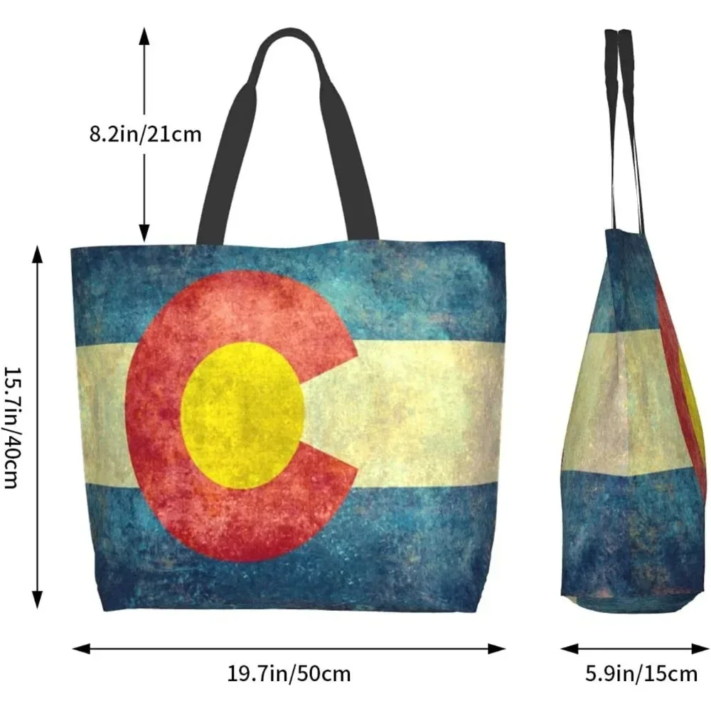 Colorado Flag Canvas Tote Bag Large Women Casual Shoulder Bag Handbag Reusable Multipurpose Shopping Grocery Bag for Outdoors