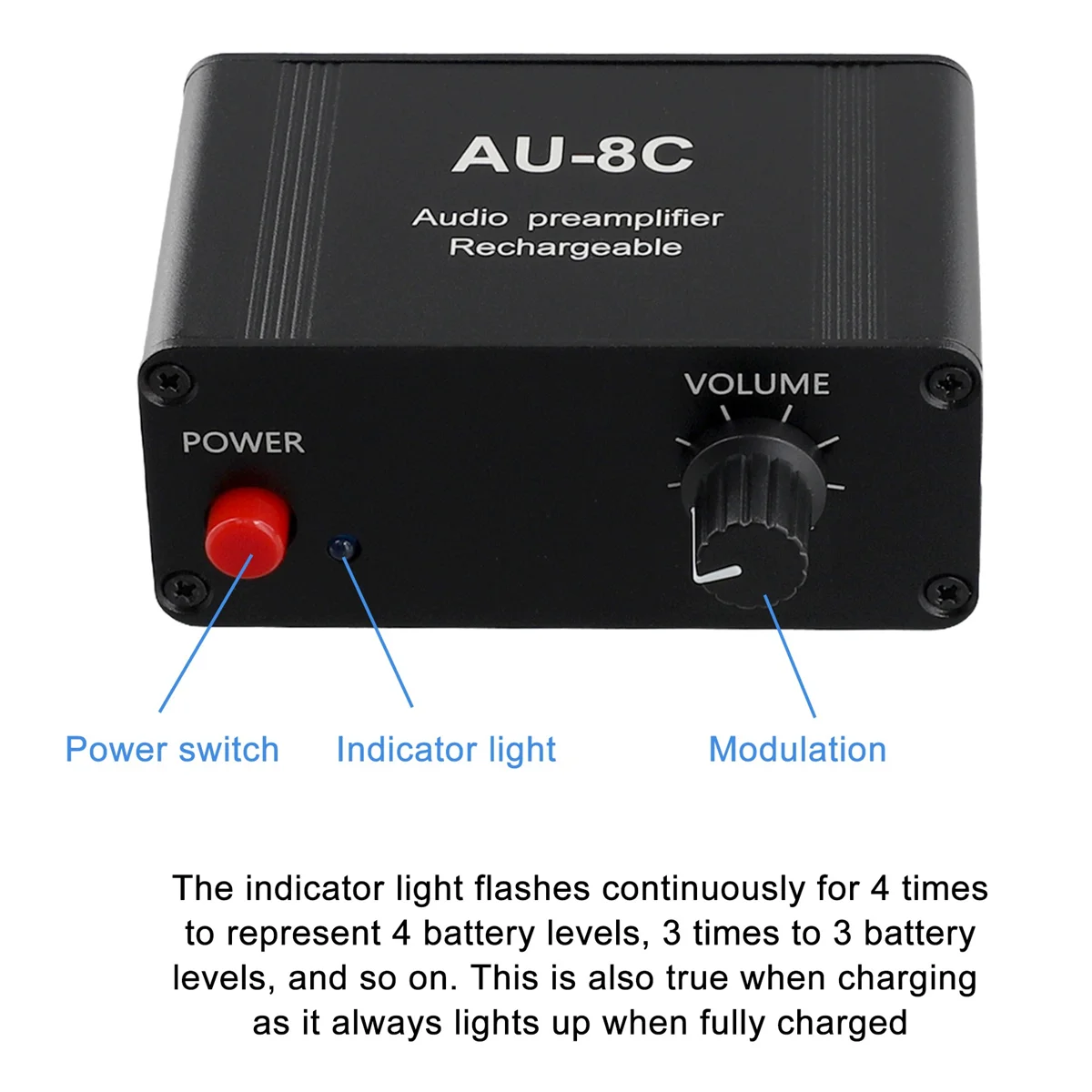 AU-8C Rechargeable NE5532 Stereo Audio Preamplifier Amp Headphone Amplifier Board RCA 3.5MM Volume Control