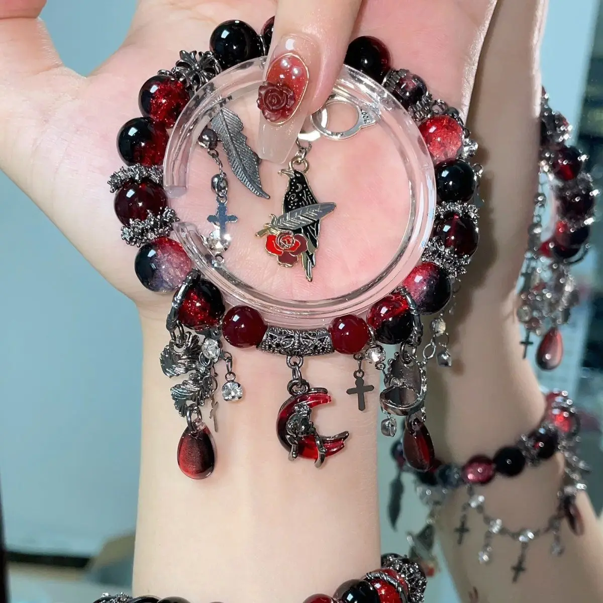 Anime Love and Deepspace Sylus Cosplay Crow Pendant Beaded Bracelet Cartoon Bangle Bead Bracelets Ornament Gift