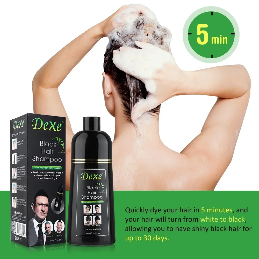 Teinture capillaire semi-permanente, shampoing, couleur noir et marron, couverture rapide, cheveux gris, 400Ml, Ginseng à base de plantes, Essence de plante de gingembre, crème de teinture pour cheveux
