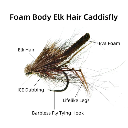 Imagen 2 del producto Wifreo 4/6 piezas # 12 # 14 # 16 espuma trasera pelo de alce marrón Caddis mosca sin púas pesca con mosca moscas secas Mayfly trucha Grayling señuelo cebo
