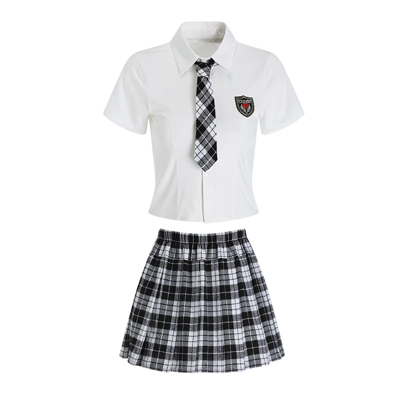 Sexy Mousse Ladies Summer Lingerie Classic College Style Checkered Spicy Girl Short Skirt Seductive Women\'s Uniform Set