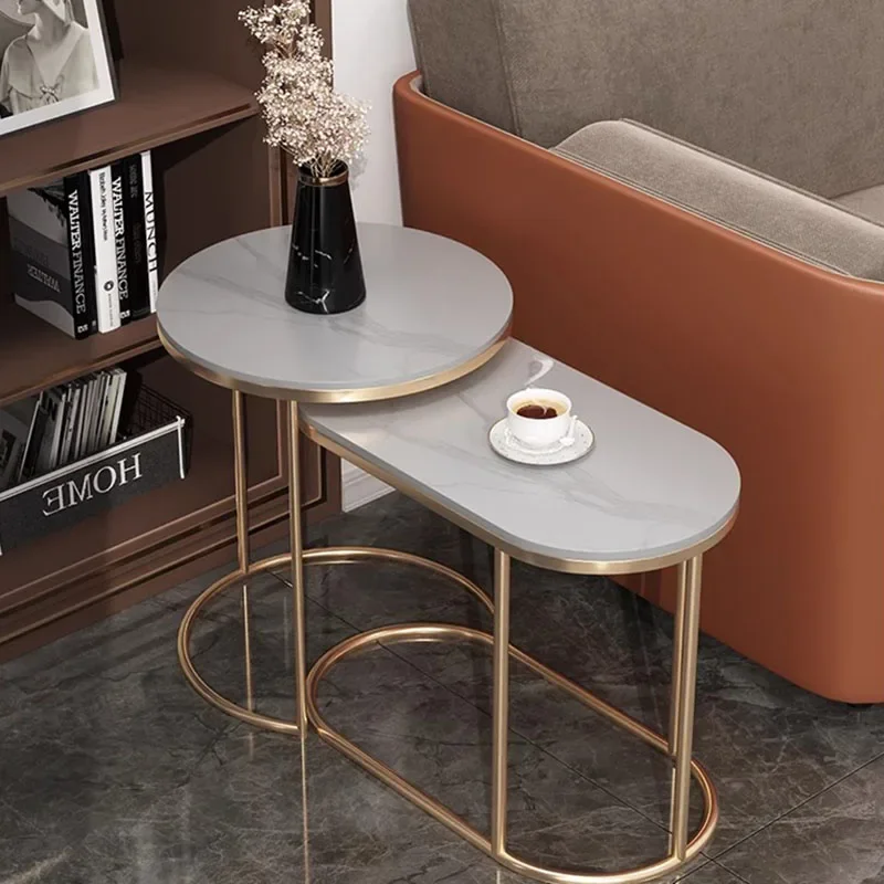 Waterproof Aesthetic Side Table Metal Gold Low Modern Marble Round Table Minimalist Floor Hotel Mesa Auxiliar Furniture For Home