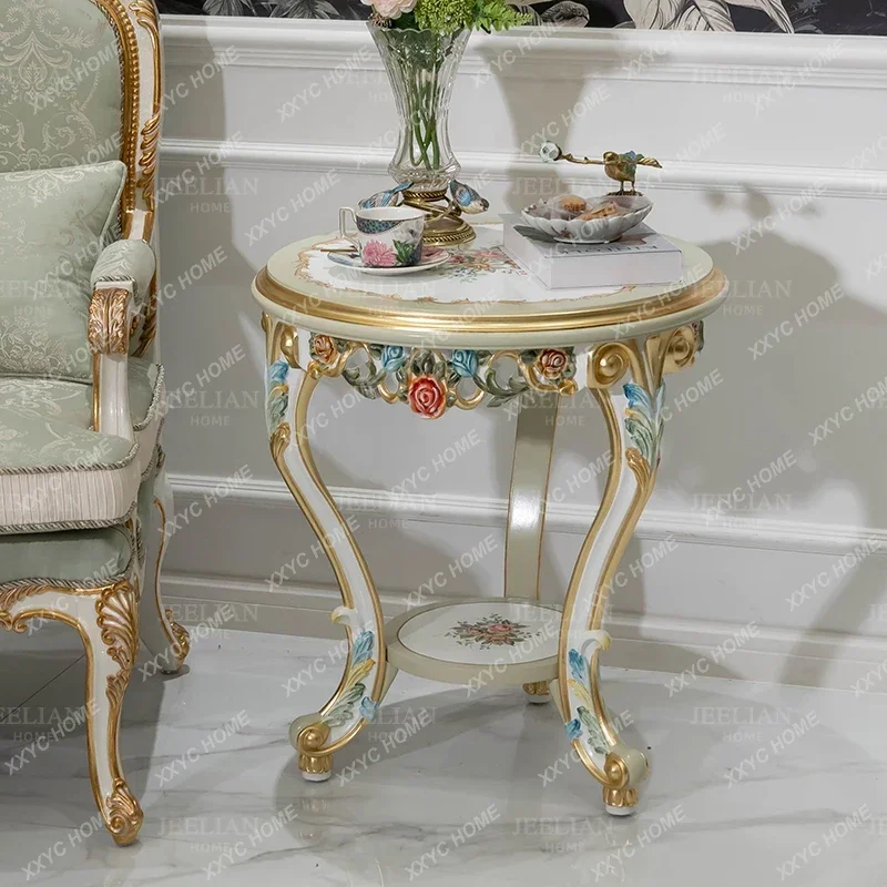 YYsolid wood luxury hand-painted flower sticker gold foil blue small corner villa living room